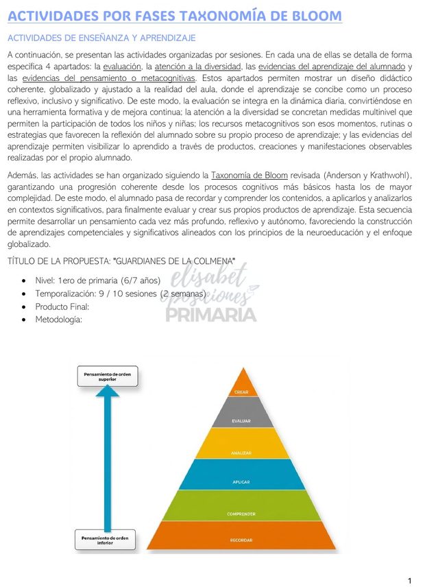 Actividades por fases de la taxonomía de Bloom con la pirámide de procesos cognitivos