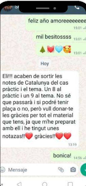 Mensaje de Sheila (Cataluña) con su nota: 8 y 9