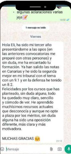 Mensaje de Melania (Canarias) con su nota: 9,1 y 8,2