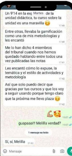 Mensaje de Marina (Melilla) con su nota: 9,14