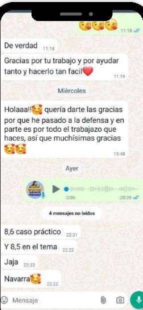 Mensaje de Itziar (Navarra) con su nota: 8,6 y 8,5