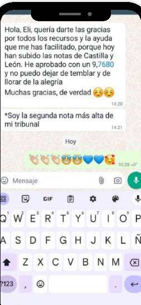 Mensaje de Elvira (Castilla y León) con su nota: 9,7680