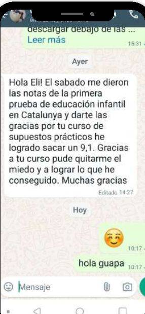 Mensaje de Gemma (Cataluña) con su nota: 9,1