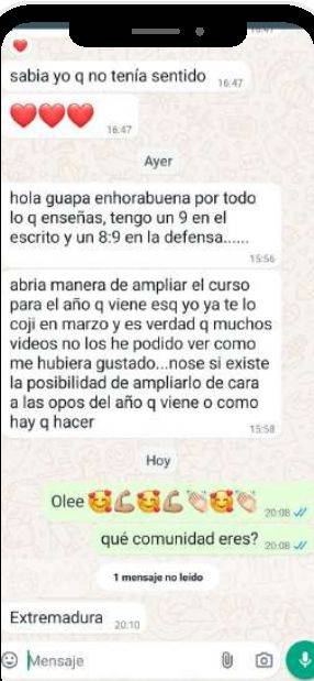 Mensaje de María Jesús (Extremadura) con su nota: 9 y 8,9