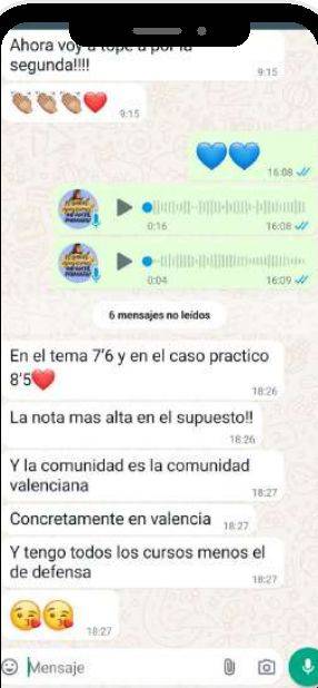 Mensaje de Anna (Comunidad Valenciana) con su nota: 7,6 y 8,5