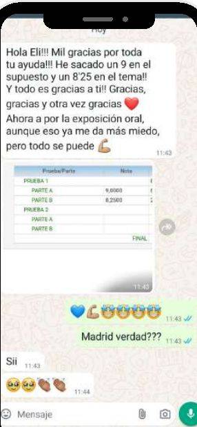 Mensaje de Ana (Madrid) con su nota: 9 y 8,25