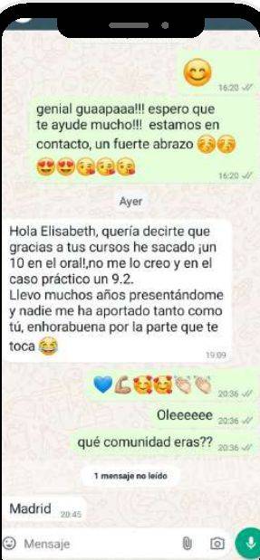 Mensaje de Lucía (Madrid) con su nota: 10 y 9,2