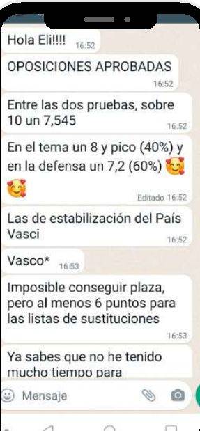 Mensaje de Estibaliz (País Vasco) con su nota: 7,545