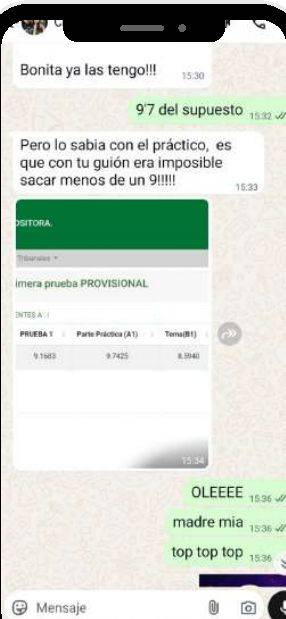 Mensaje de Cristina (Andalucía) con su nota: 9,7