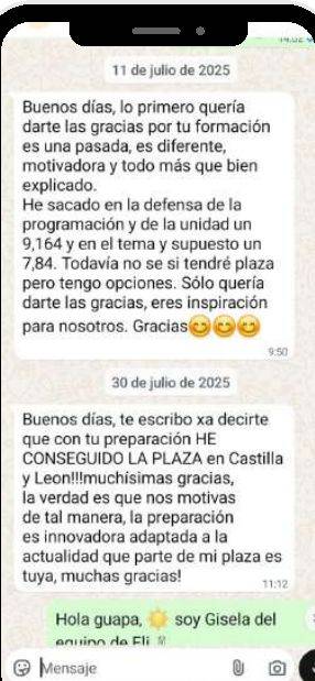 Mensaje de Monica (Castilla y León) con su nota: 9,164 y 7,84 y sacó plaza