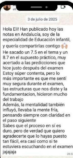 Mensaje de Ángela (Andalucía) con su nota: 8,7 y 7,5