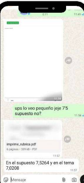 Mensaje de Sara (Andalucía) con su nota: 7,5 y 7,02