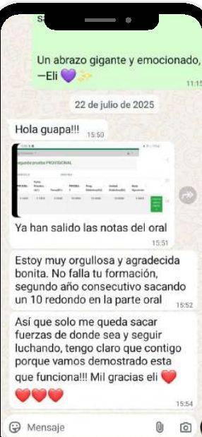 Mensaje de Cristina (Andalucía) con su nota: 9,4852