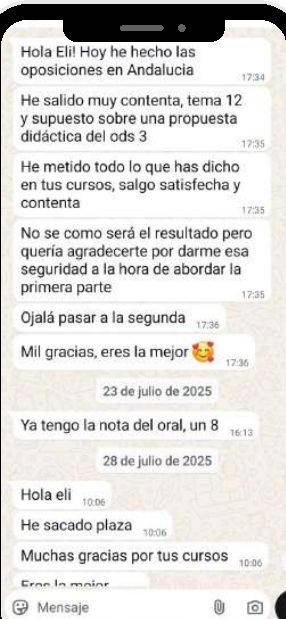 Mensaje de Estefanía (Andalucía) con su nota: sacó plaza