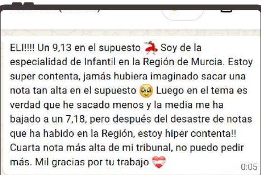 Mensaje de Ana (Murcia) con su nota: 9,13 supuesto