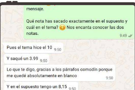 Mensaje de Cristina (Castilla-La Mancha) con su nota: 8,15 supuesto