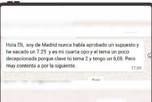Mensaje de Marta (Madrid) con su nota: 7,25 supuesto y 6,08 tema