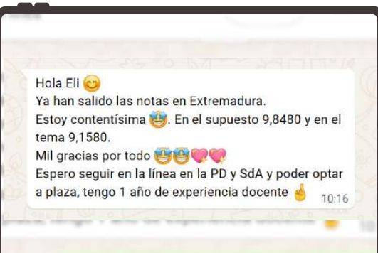 Mensaje de Laura (Extremadura) con su nota: 9,848 supuesto y 9,158 tema