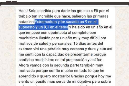 Mensaje de Natalia (Extremadura) con su nota: 9 supuesto y 9,1 tema