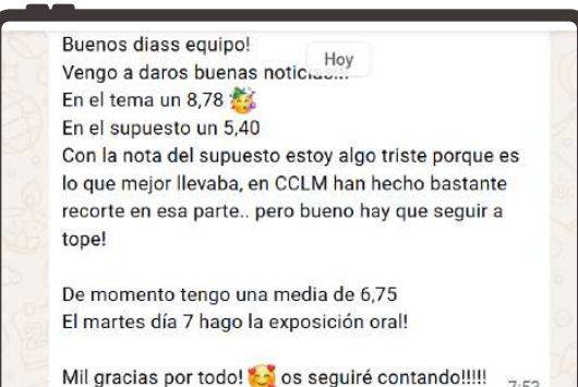 Mensaje de Yaiza (Castilla-La Mancha) con su nota: 8,78 tema y 5,40 supuesto