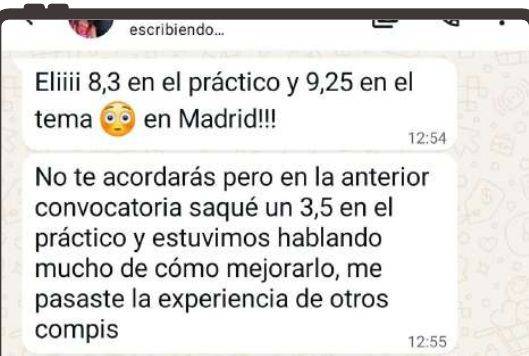 Mensaje de Laura (Madrid) con su nota: 8,3 supuesto y 9,25 tema