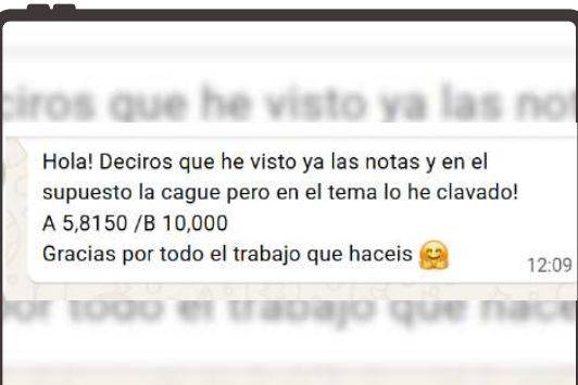 Mensaje de Isabel (Madrid) con su nota: 10 tema y 5,815 supuesto