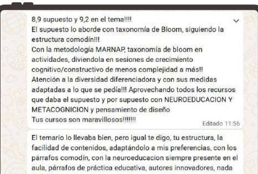 Mensaje de Laura (Extremadura) con su nota: 8,9 supuesto y 9,2 tema