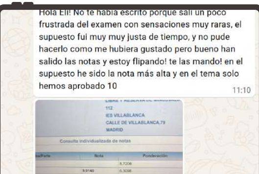 Mensaje de Andrea (Madrid) con su nota: 9,014 supuesto y 8,036 tema