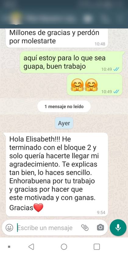 Mensaje real de una alumna sobre la formación