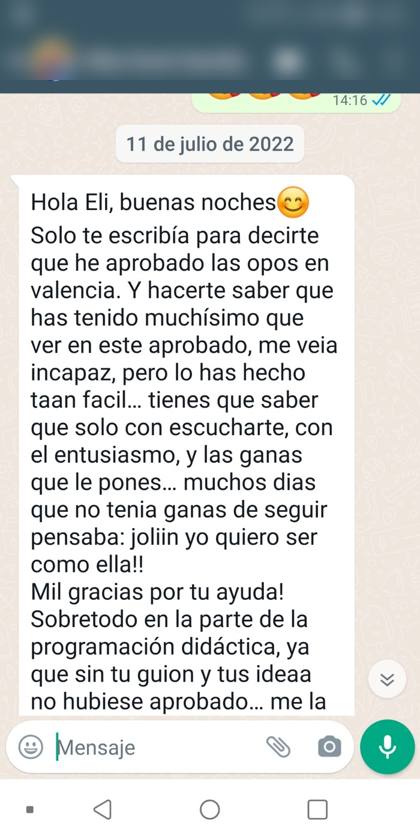 Mensaje real de una alumna sobre la formación