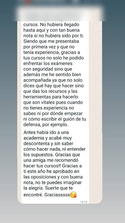 Mensaje real de una alumna sobre la formación