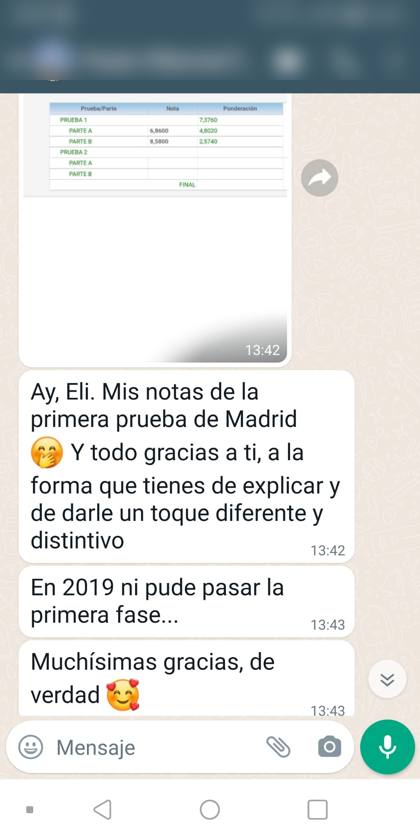 Mensaje real de una alumna sobre la formación