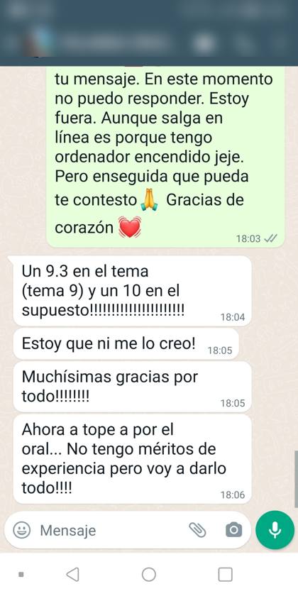 Mensaje real de una alumna sobre la formación