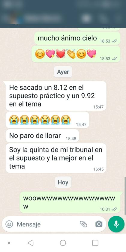 Mensaje real de una alumna sobre la formación