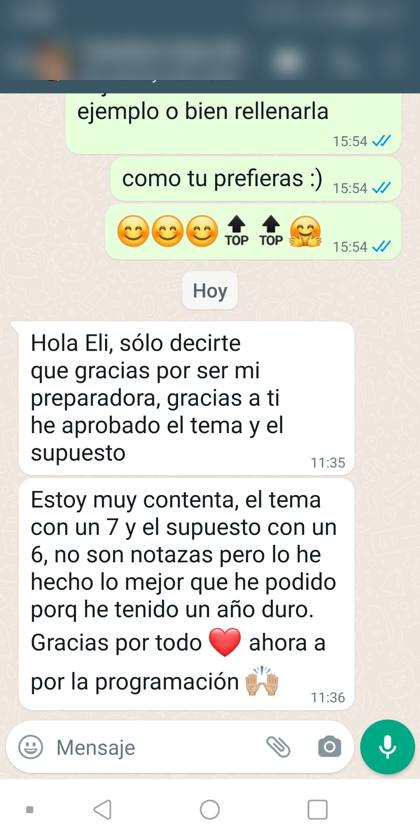 Mensaje real de una alumna sobre la formación