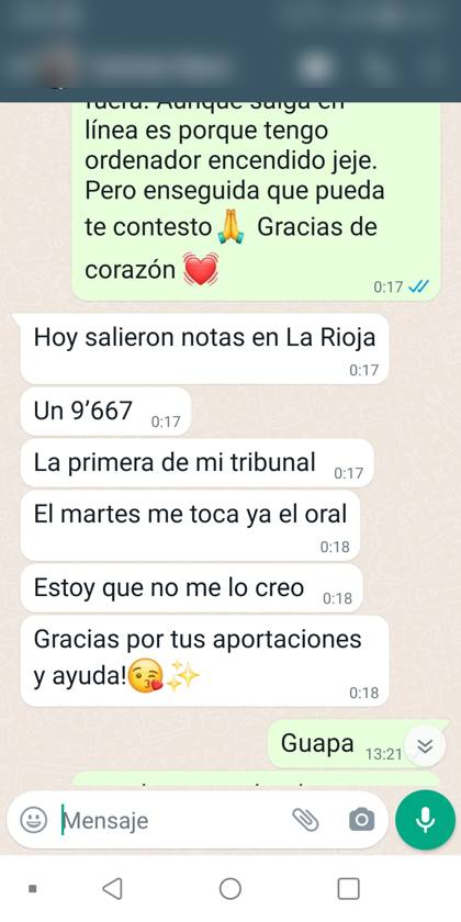 Mensaje real de una alumna sobre la formación