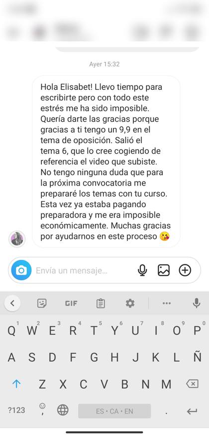 Mensaje real de una alumna sobre la formación