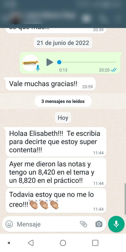 Mensaje real de una alumna sobre la formación