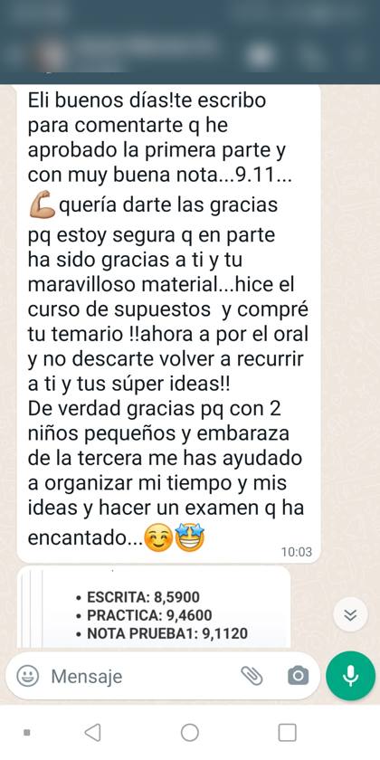 Mensaje real de una alumna sobre la formación