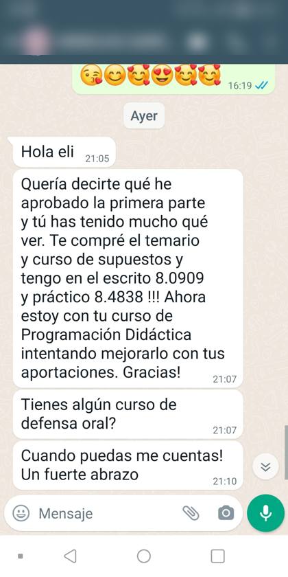 Mensaje real de una alumna sobre la formación