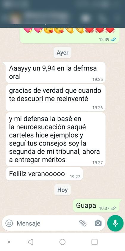 Mensaje real de una alumna sobre la formación