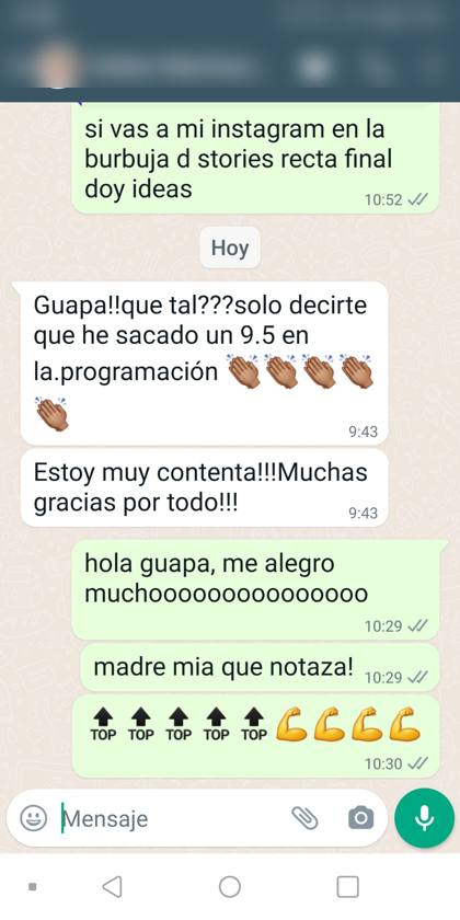 Mensaje real de una alumna sobre la formación