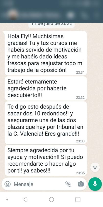 Mensaje real de una alumna sobre la formación