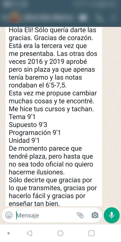 Mensaje real de una alumna sobre la formación