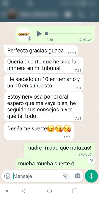 Mensaje real de una alumna sobre la formación