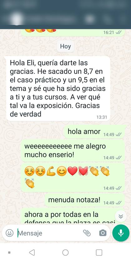 Mensaje real de una alumna sobre la formación
