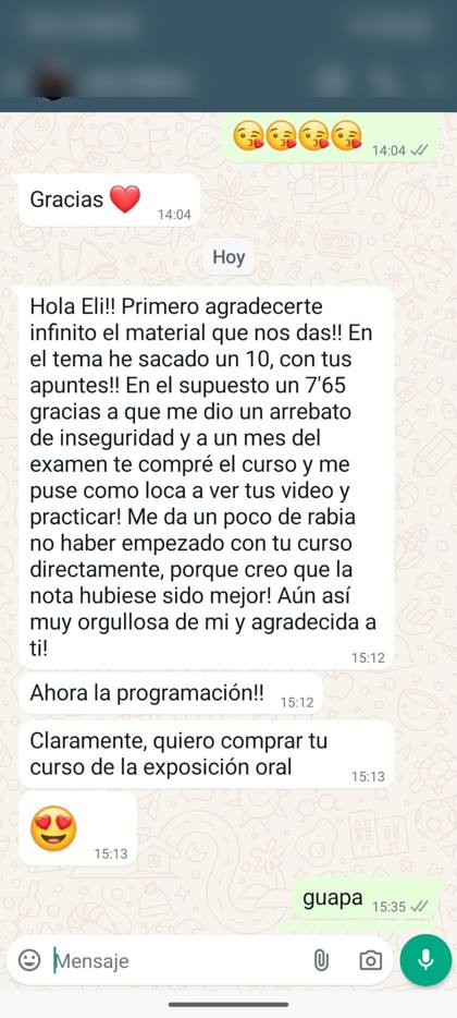 Mensaje real de una alumna sobre la formación