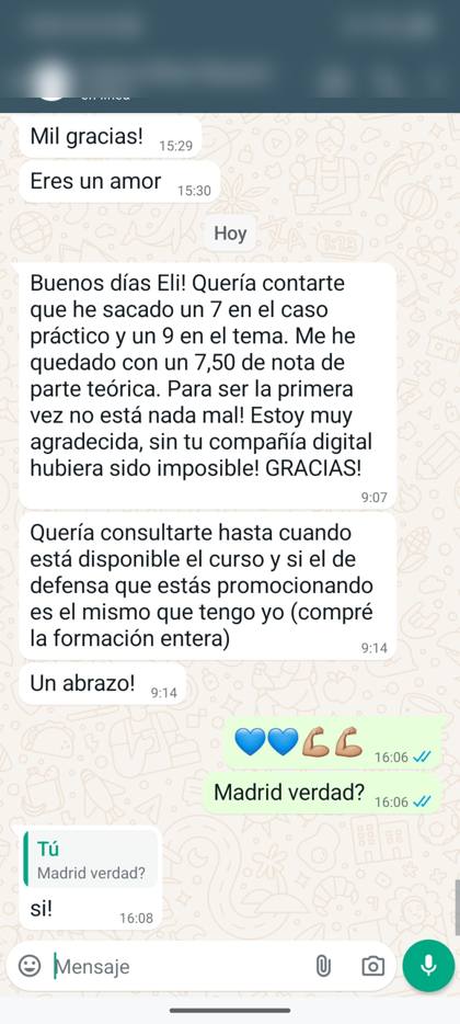 Mensaje real de una alumna sobre la formación