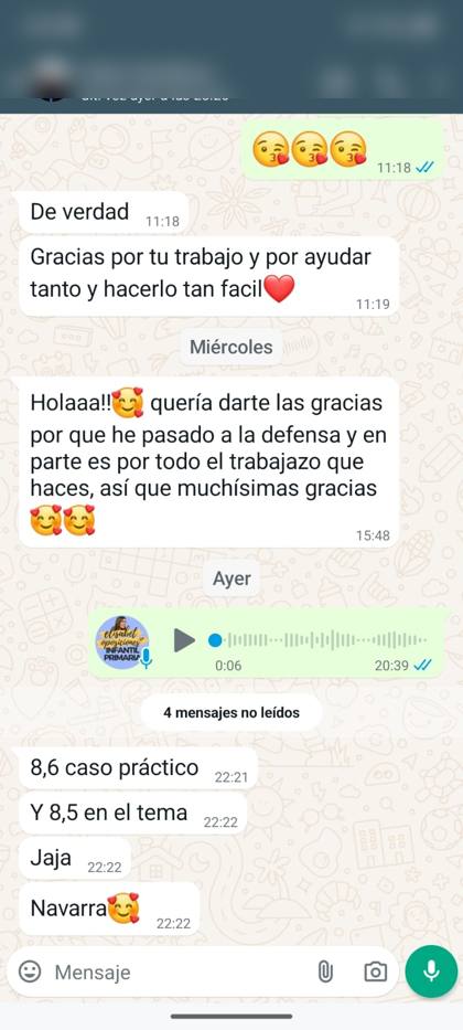 Mensaje real de una alumna sobre la formación