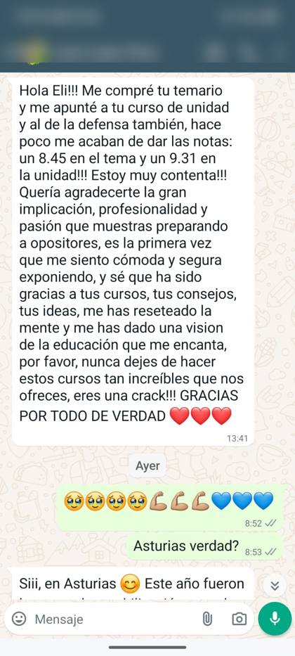 Mensaje real de una alumna sobre la formación